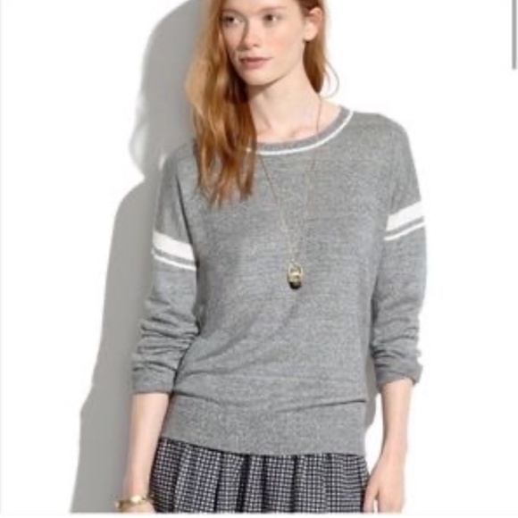 Madewell Gray Striped Sweater Small Linen Varsity Academia stripe - Picture 1 of 7